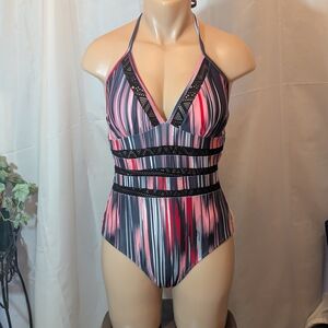 Holipick Striped Halter One-Piece Swimsuit NWOT